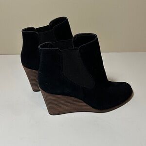 Lucky Brand Black Suede Wedge Ankle Boots